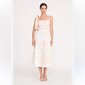 New Staud Amaranth Cotton Printed Midi Dress Women 10 Coastal Safari Tropical